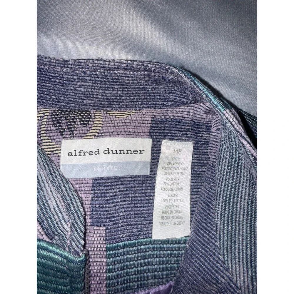 Alfred Dunner Vintage Women 14P Purple Patchwork Zip Tapestry Jacket